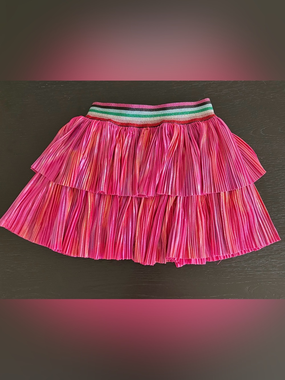 Truly Me Bright Pink Tiered Pleated Skirt with Striped Elastic Waistband